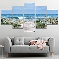 SIGNWIN Framed Canvas Wall Art A Sandy Path with Green Grass Leading to The Beach Coastal Ocean Photography Modern Art Contemporary Panoramic Relax/Calm for Living Room, Bedroom, Office - 60