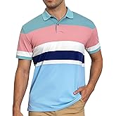 AbbyHold Cotton Short Sleeve Striped Polo Shirts for Men Pique Golf Shirts