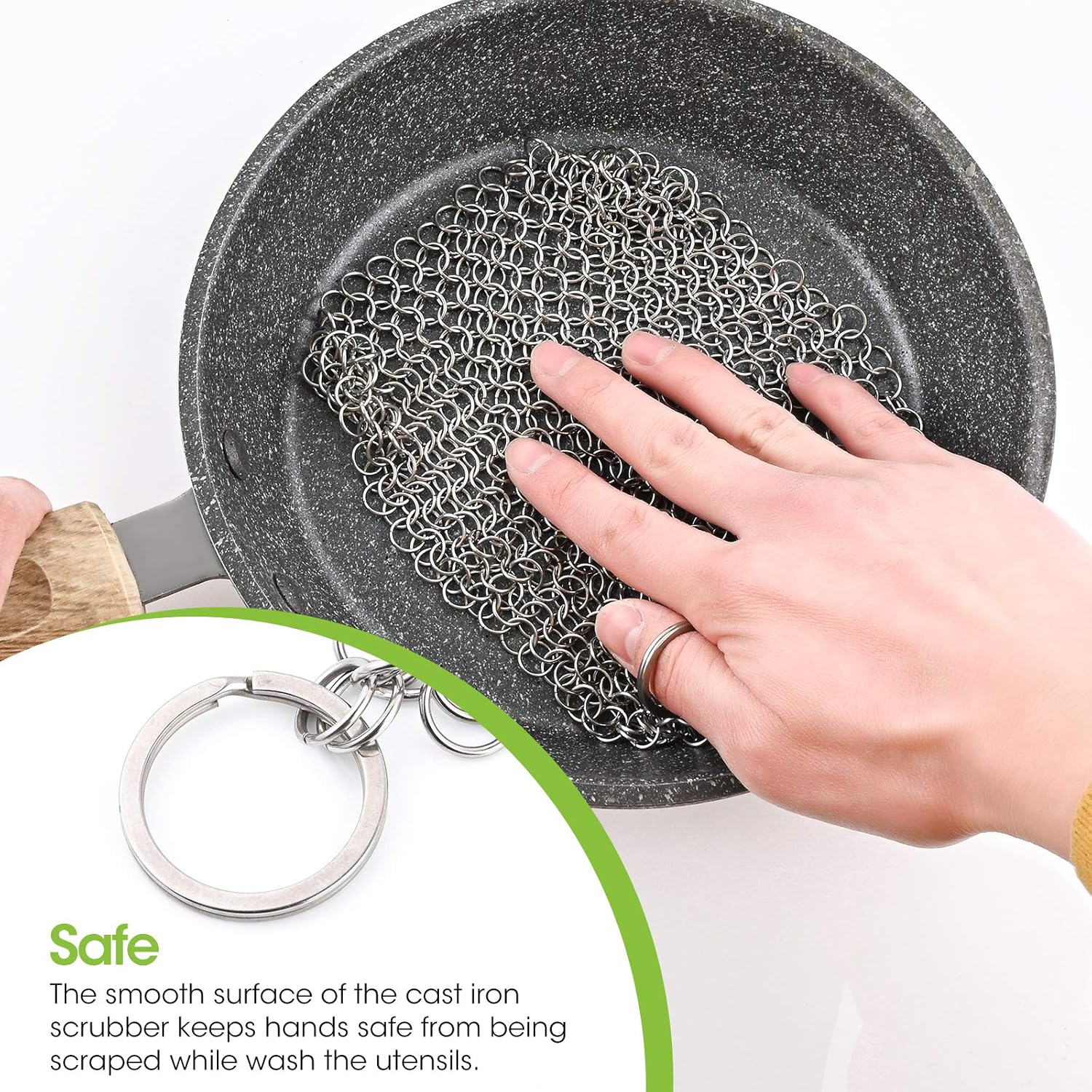Cast Iron Cleaner, Premium Stainless Steel Cast Iron Scrubber, 8"x6" Rectangular Metal Chainmail Scrubber with Hanging Ring, Ultra-hygienic Anti-Rust Cast Iron Scraper: Health & Personal Care