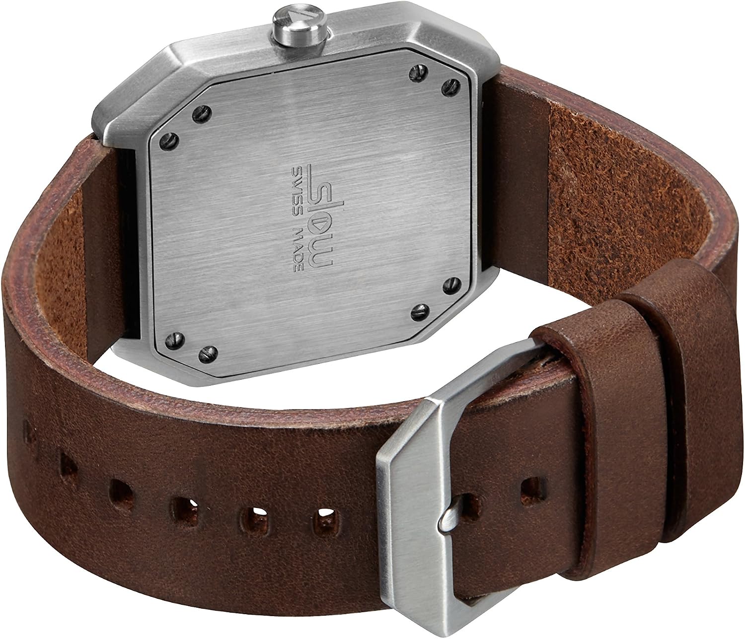 slow Jo 17 - Dark Brown Vintage Leather Silver Case Creme Dial Unisex Quartz Watch with Beige Dial Analogue Display and Dark Brown Leather Strap - Image 4