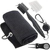 Golf Accessories Kit - Microfiber Waffle Pattern Golf Towel with Clip, Club Brush Groove Cleaner & Clip, Divot Tool with Marker - For Men & Women