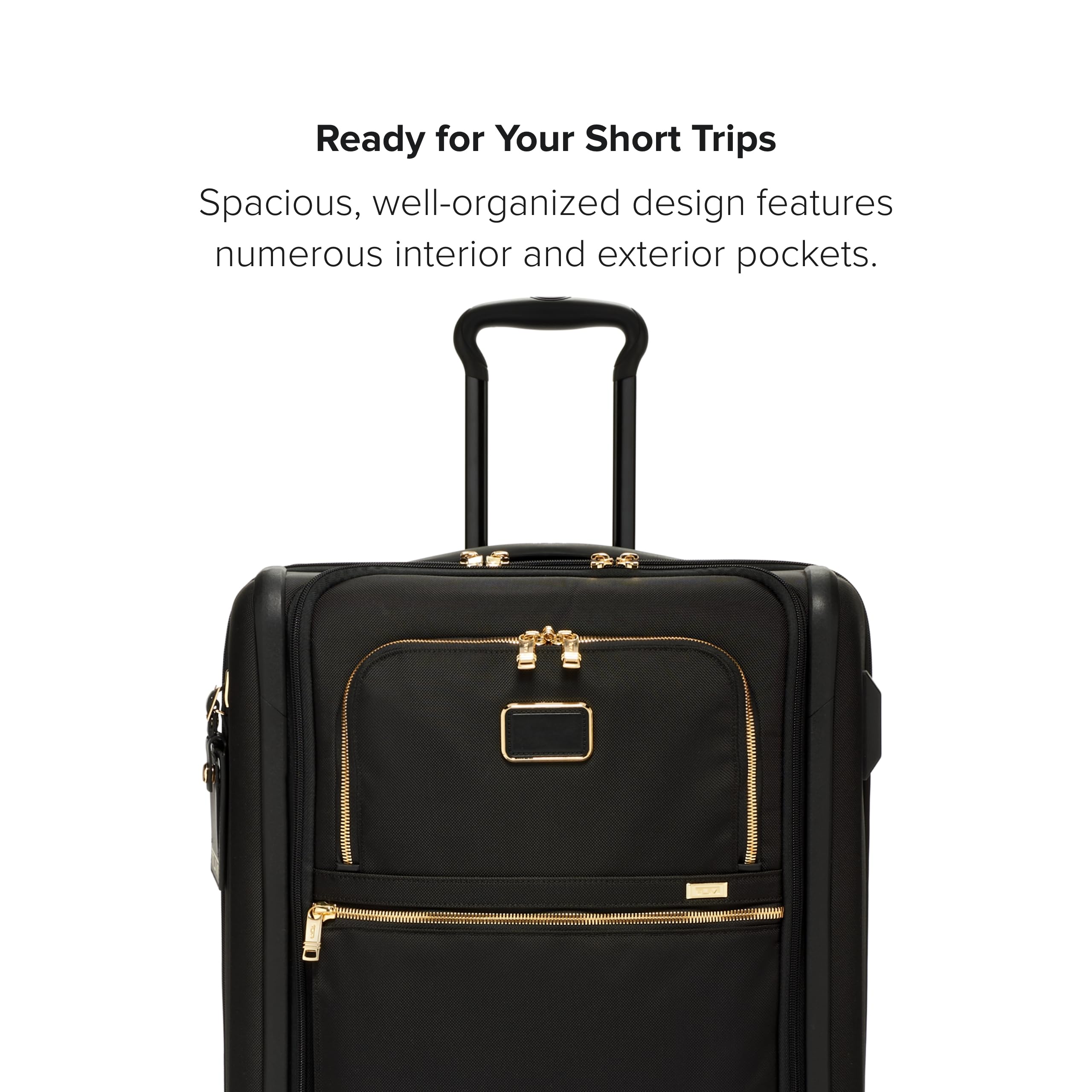 TUMI Short Trip Expandable 4-Wheeled Packing Case - Carry-On Suitcase with Combination Lock & Removable Garment Sleeve - Black/Gold
