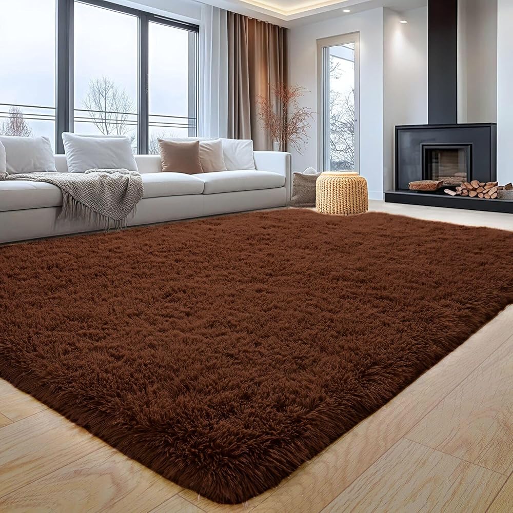 Aspire Homeware Brown Rugs 120x170cm Anti Slip Fluffy Shaggy Carpet