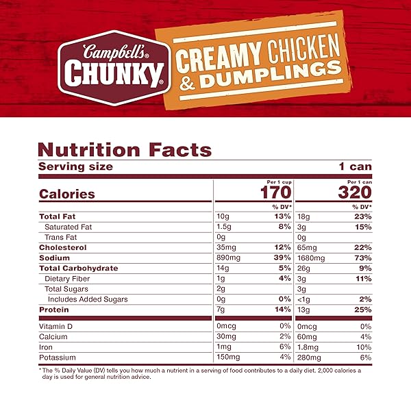 CAMPBELL’S CHUNKY SOUP, CREAMY CHICKEN AND DUMPLINGS SOUP, 16.3 OZ CAN