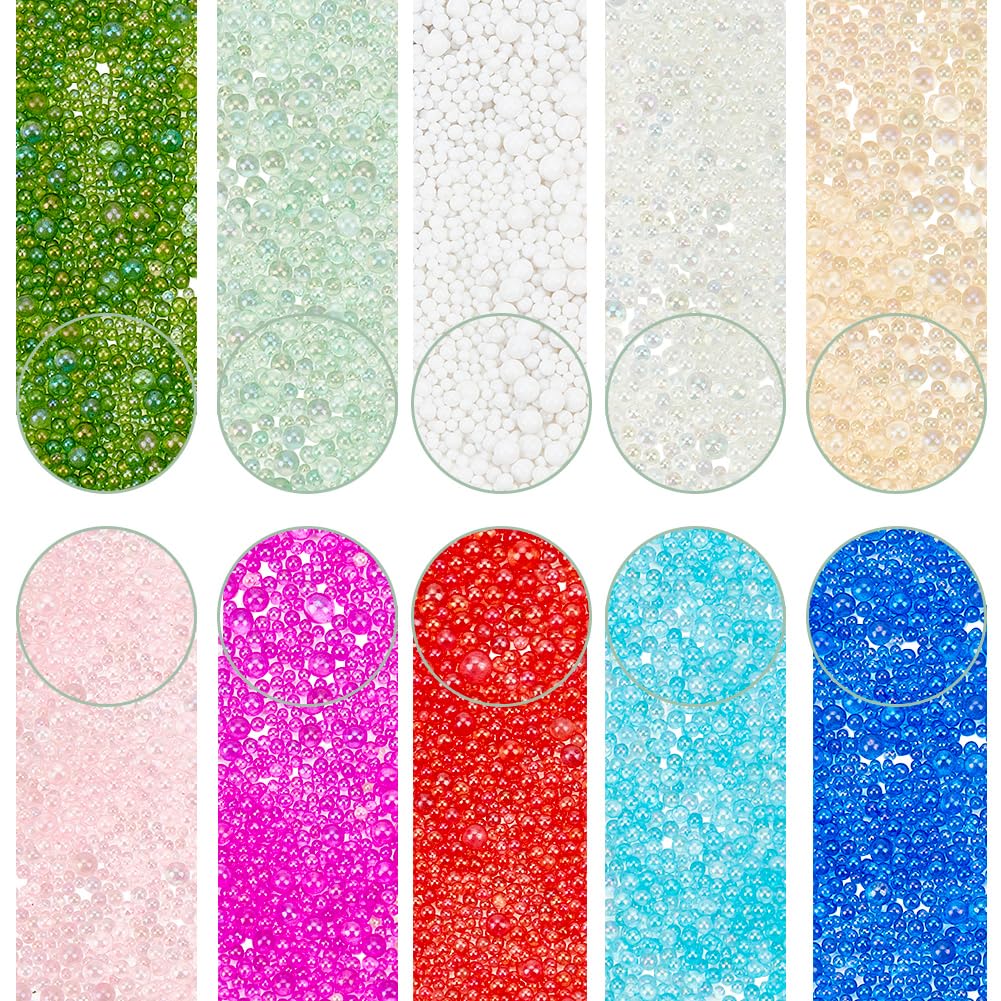 SUNNYCLUE 1 Box 5000pcs 10 Colors Bubble Beads No Hole Mini Bubble Beads 1.5~3mm Mix Sized Round Colorful 3D Nail Art Decoration Tiny Caviar for Jewellery Making Adult Vases Filling Decors Supplies