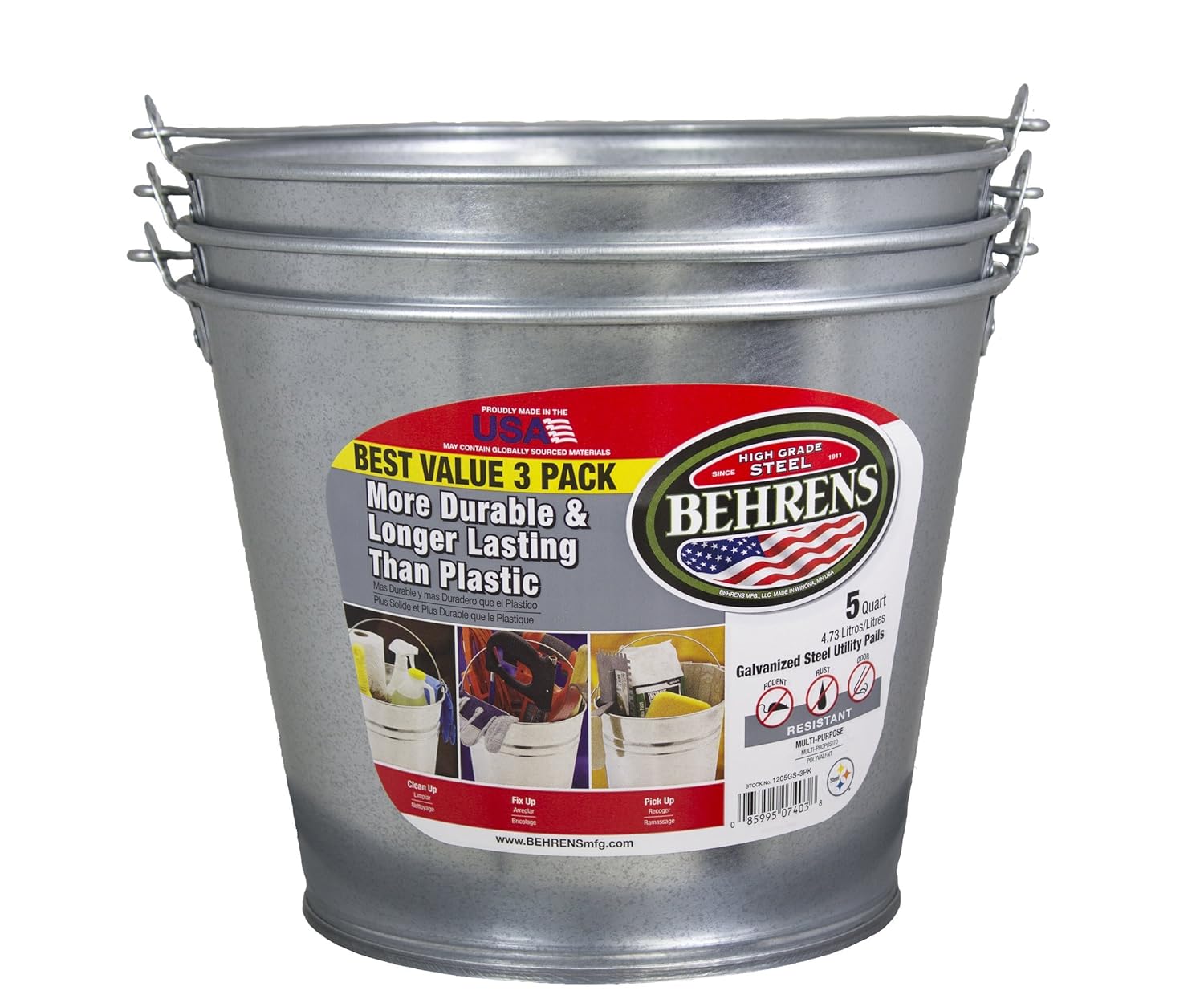 Behrens 1205GS 5Quart Galvanized Steel Pail, 3Pack eBay