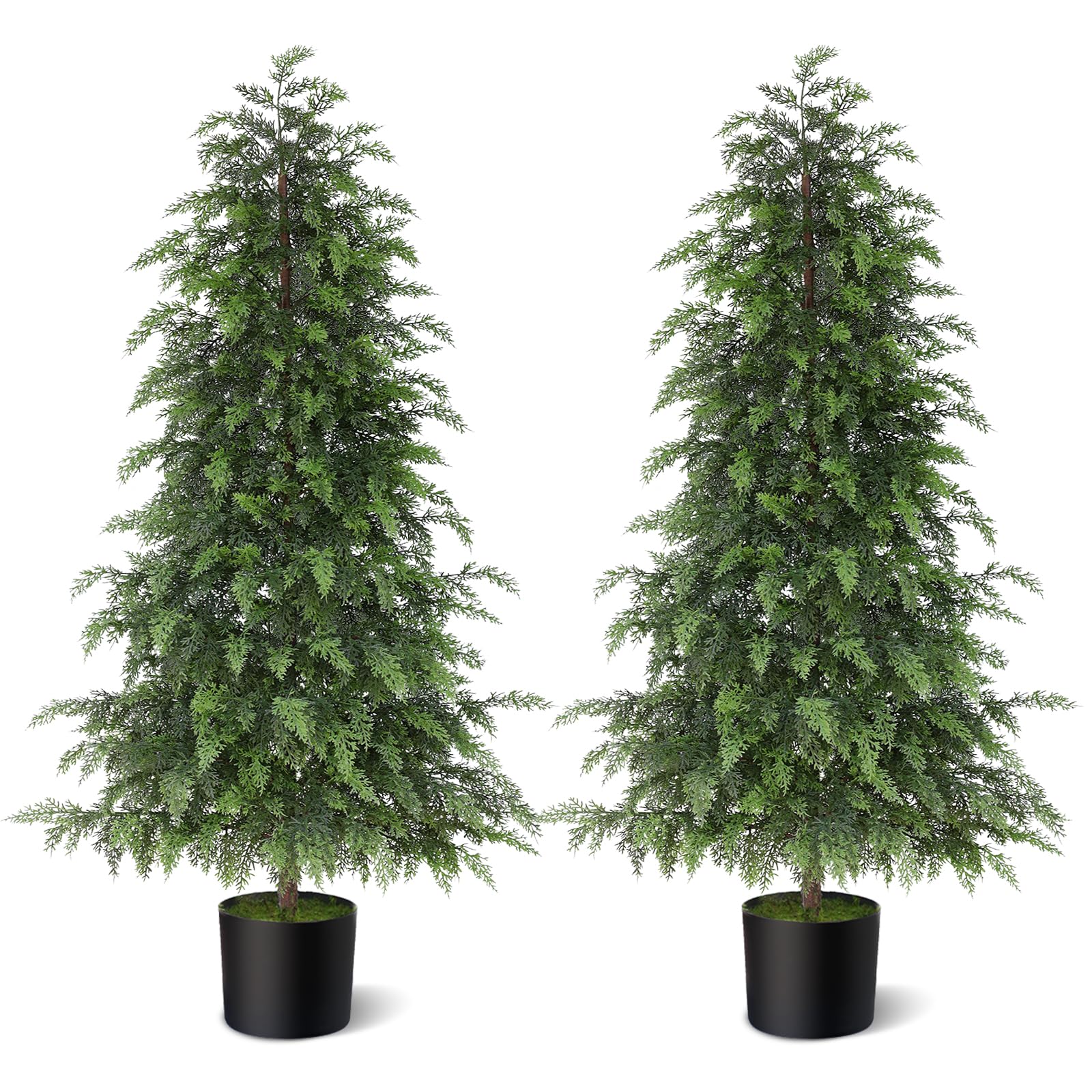 Photo 1 of 4FT Real Touch Cedar Topiary Trees for Front Porch Decor, Artificial Shrubs Faux Plants Potted UV Resistant Fake Greenery for Outdoor Indoor Door Garden Farmhouse Home Decoration (Set of 2)