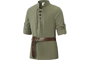 Lainvenor Boys Long Sleeve Cotton Lace up Shirts for Renaissance Pirate Viking Medieval Costume Without Belt
