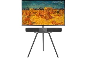 ECOTINY Tripod Easel TV Stand for 43 to 65 Inch LCD Led Screen, Height Adjustable and Swievel TV Stand, Portable TV Floor Stand with Wooden Tray for Bedroom, Living Room, Studio, Black Metal…