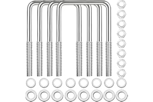 FOINWER 4 Sets 304 Stainless Steel Square U Bolt,U Bolts 3 inch Wide,1/2" D x 3-1/16" W x 5-5/16"L U-Bolts for Boat Trailer with Nuts and Washers, for Automobiles Trailer, Ski Boat