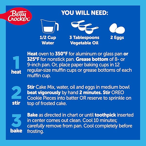 BETTY CROCKER OREO CHOCOLATE CAKE MIX, CHOCOLATE CAKE BAKING MIX WITH OREO COOKIE PIECES, 9.3 OZ