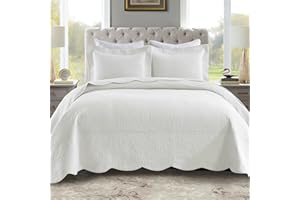 MarCielo 3-Piece 100% Cotton Oversized Bedspread Lightweight Quilt Coverlet Embroidery Farmhouse Bedding Set (TG Bright White, Oversized King (118"x106"))