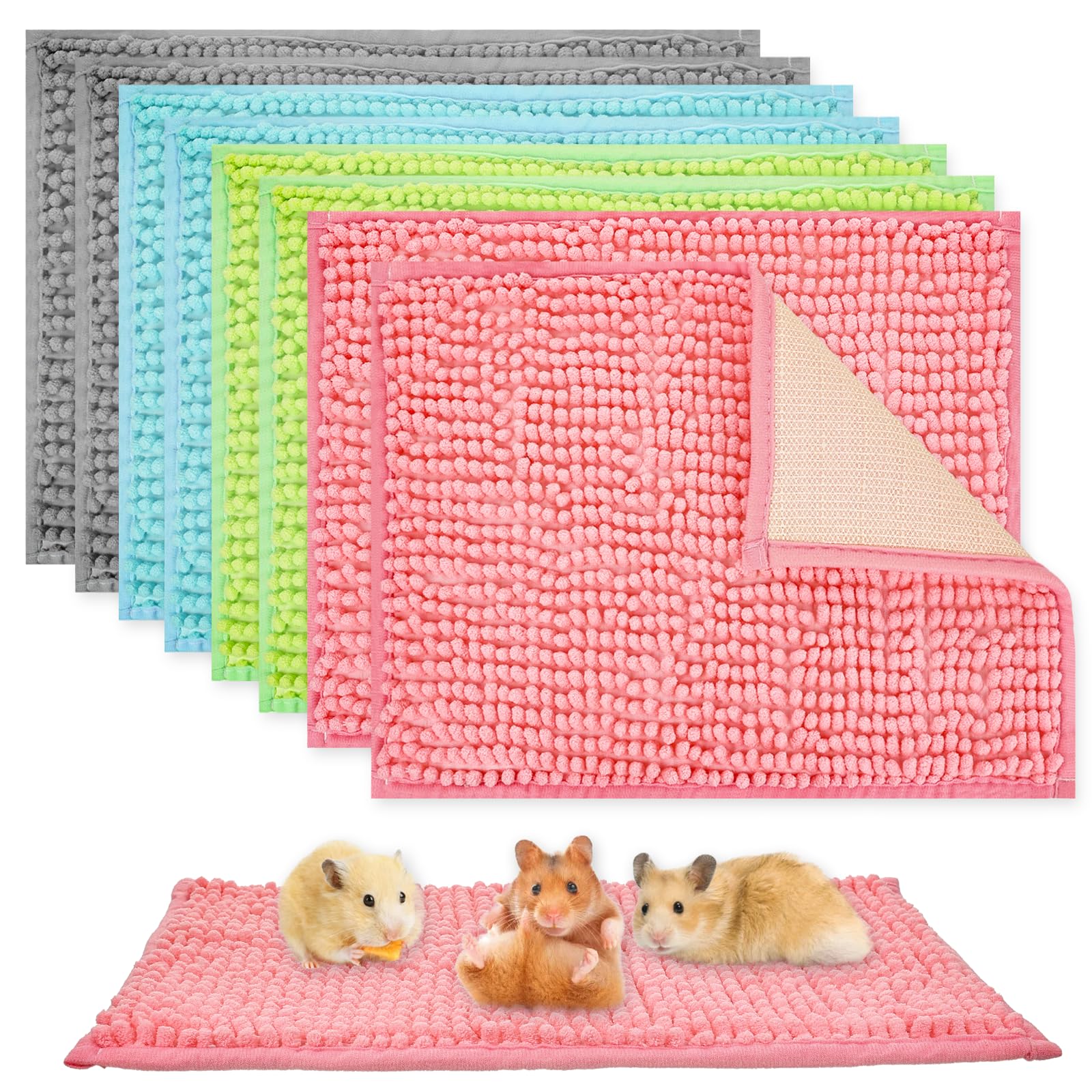 Photo 1 of Agolctry 8 Pcs Guinea Pig Liner Washable Rabbit Cage Liner 16x12 Inch Guinea Pig Fleece Mats Reusable Bedding Pee Pads for Small Animals, Bunny (Gray, Green, Pink, Blue)