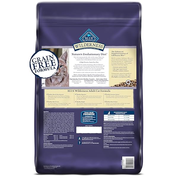 BLUE BUFFALO WILDERNESS NATURAL ADULT DRY CAT FOOD, HIGH-PROTEIN AND GRAIN-FREE DIET, SUPPORTS HEALTHY MUSCLE DEVELOPMENT AND A HEALTHY IMMUNE SYSTEM, CHICKEN, 12-LB. BAG