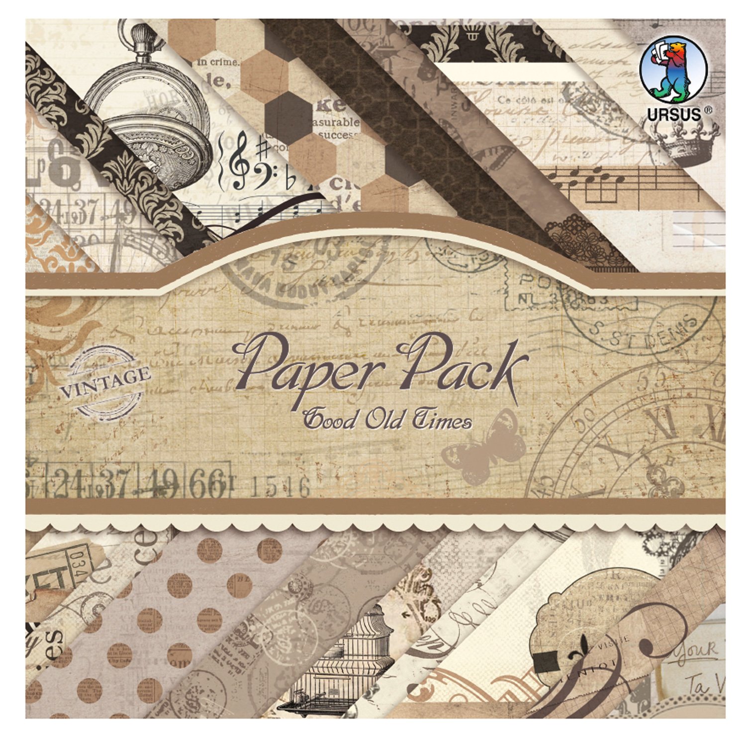 Ursus 40930099F Paper Pack Good Old Time, approx. 20.5 x 20.5 cm, 40 sheets assorted in 20 designs, colourful