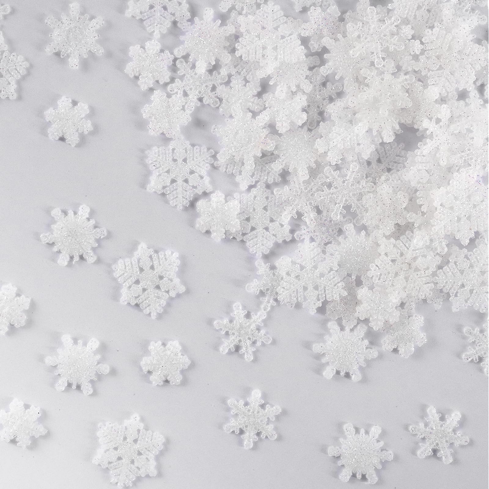 Photo 1 of 100pcs Small Snowflakes for Craft, White Glitter Resin Mini Snowflake Ornament Christmas Decorations for Christmas Embellishments Xmas Tree Winter Party DIY Craft Decor