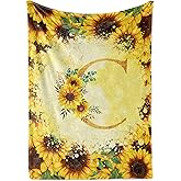 InnoBeta Sunflower Initial Birthday Gifts for Women, Gift Ideas for Her, for Mom, Grandma, Aunt- 300gsm Flannel Blanket- 50"x 65"-C