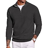 COOFANDY Men's Quarter Zip Sweater Slim Fit Lightweight Mock Neck Pullover Knit Texture Polo Sweaters