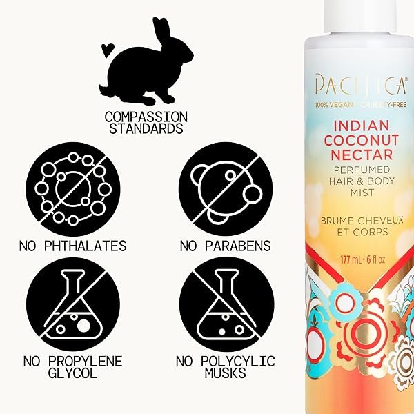 PACIFICA BEAUTY, INDIAN COCONUT NECTAR HAIR PERFUME & BODY SPRAY, COCONUT AND CREAMY VANILLA SCENT, NATURAL & ESSENTIAL OILS, ALCOHOL FREE, CLEAN FRAGRANCE, VEGAN & CRUELTY FREE