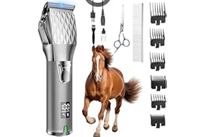 Fernlandia Horse Clippers, Cordless Trimmers Grooming Kit with 2500mAh Battery，Low Noise Heavy Duty Body Clipping Machine with LED Display, Suitable for Horse, Cattle, Cat, Dog with Thick/Tangled Coat