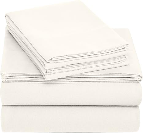 Amazon Com Amazon Brand Pinzon Cotton Flannel Bed Sheet Set Queen Cream Home Kitchen