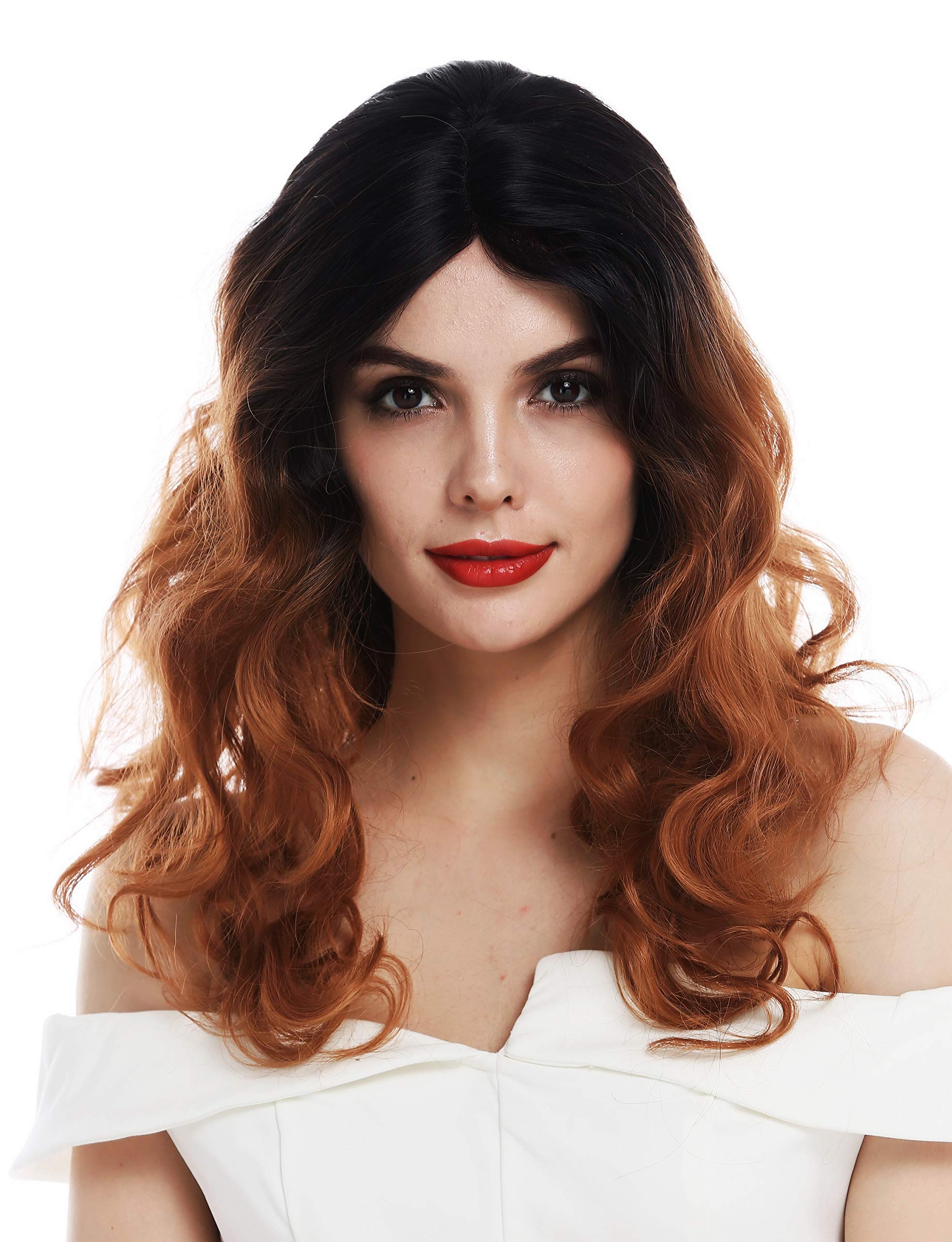 WIG ME UP - TYM-758-MF-4TT30 wig women's wig lace front long slightly curled parting ombre dark brown reddish brown