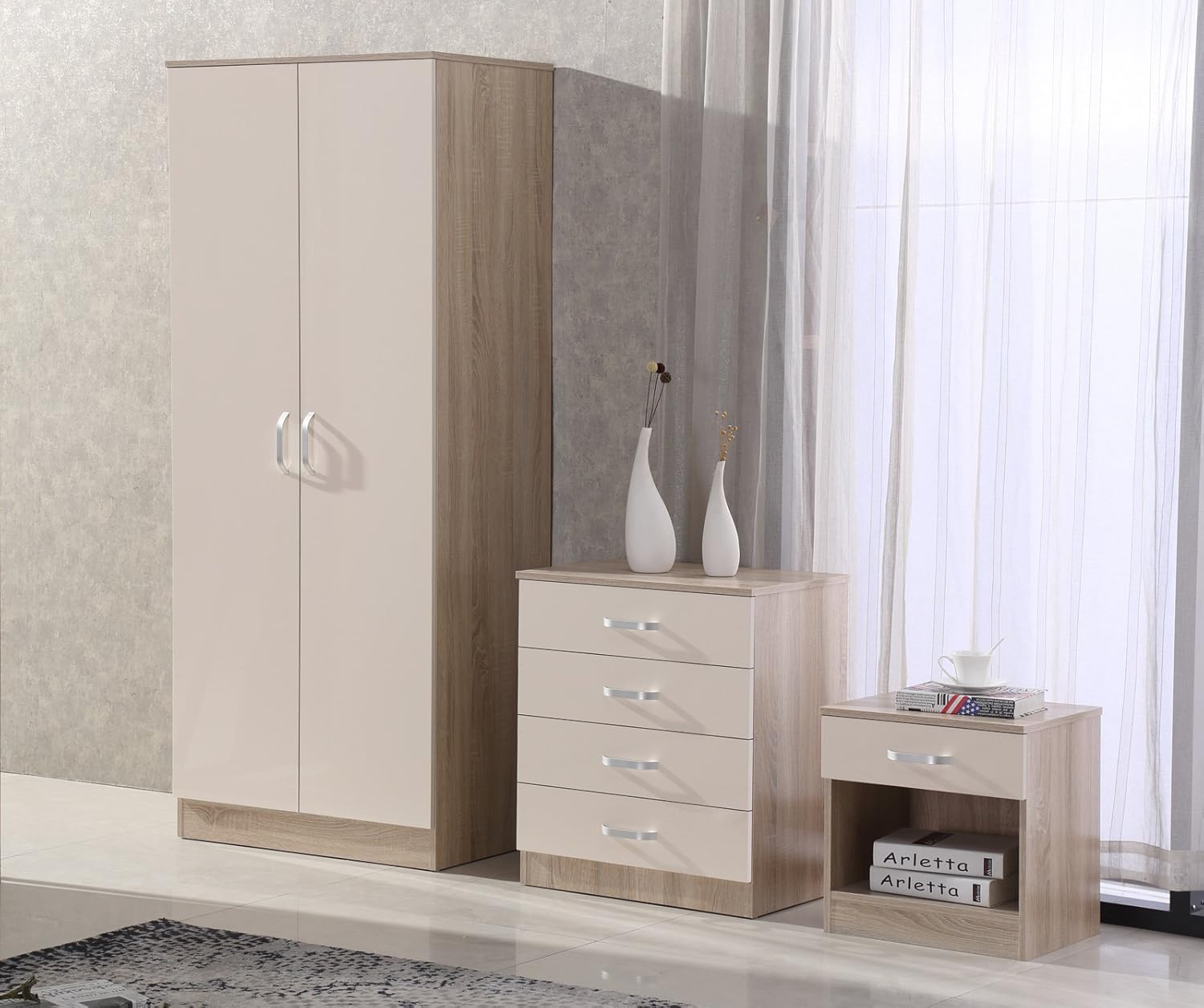 Fairpak Gladini High Gloss 3 Piece Bedroom Furniture Set