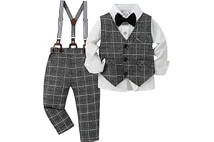 YUEMION Toddler Baby Boy Clothes Suits Gentleman Dress Shirt+Bowtie+Vest+Suspender Pants Boy Formal Wedding Outfits Set 1-5T