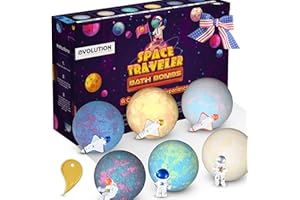EvolutionUSA Space Bath Bombs for Boys & Girls, 6 Planet Bath Balls with Toy Hidden Inside, Organic Hypoallerganic Childrens Bathbombs, Cosmic Fun Space Surprise, Gift Set Birthday, Christmas, Easter
