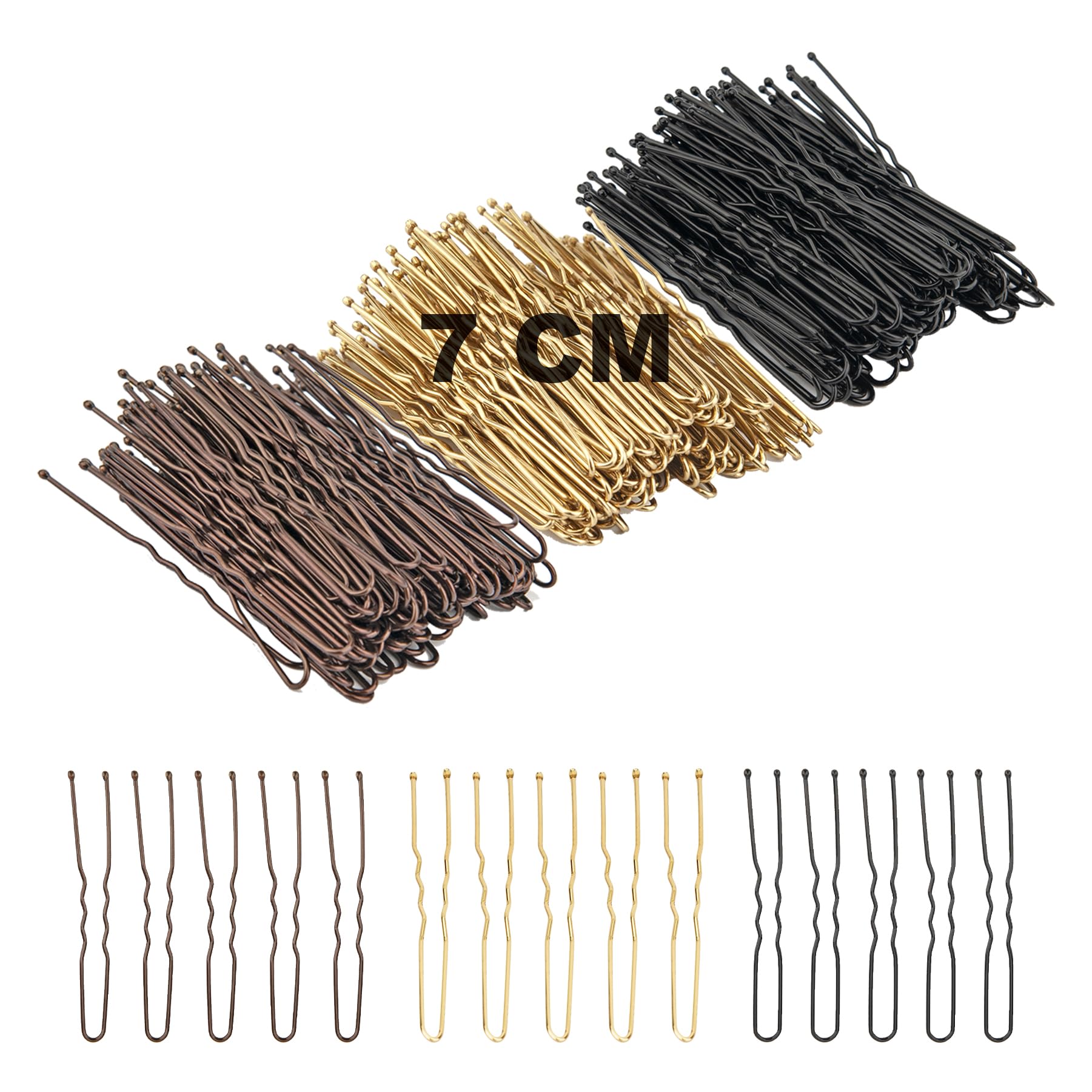 Hair Grips U Shaped 150 Pcs, 7CM Black Gold Brown Bobby Pins for Thick Hair, Hair Accessories for Women, Hair Pins for Women with Storage Box