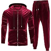 LecGee Mens Tracksuit Long Sleeve Full Zip Velour Hoodie Jacket Jogger Sweatpants Casual Velvet Sweatsuits Set M-3XL