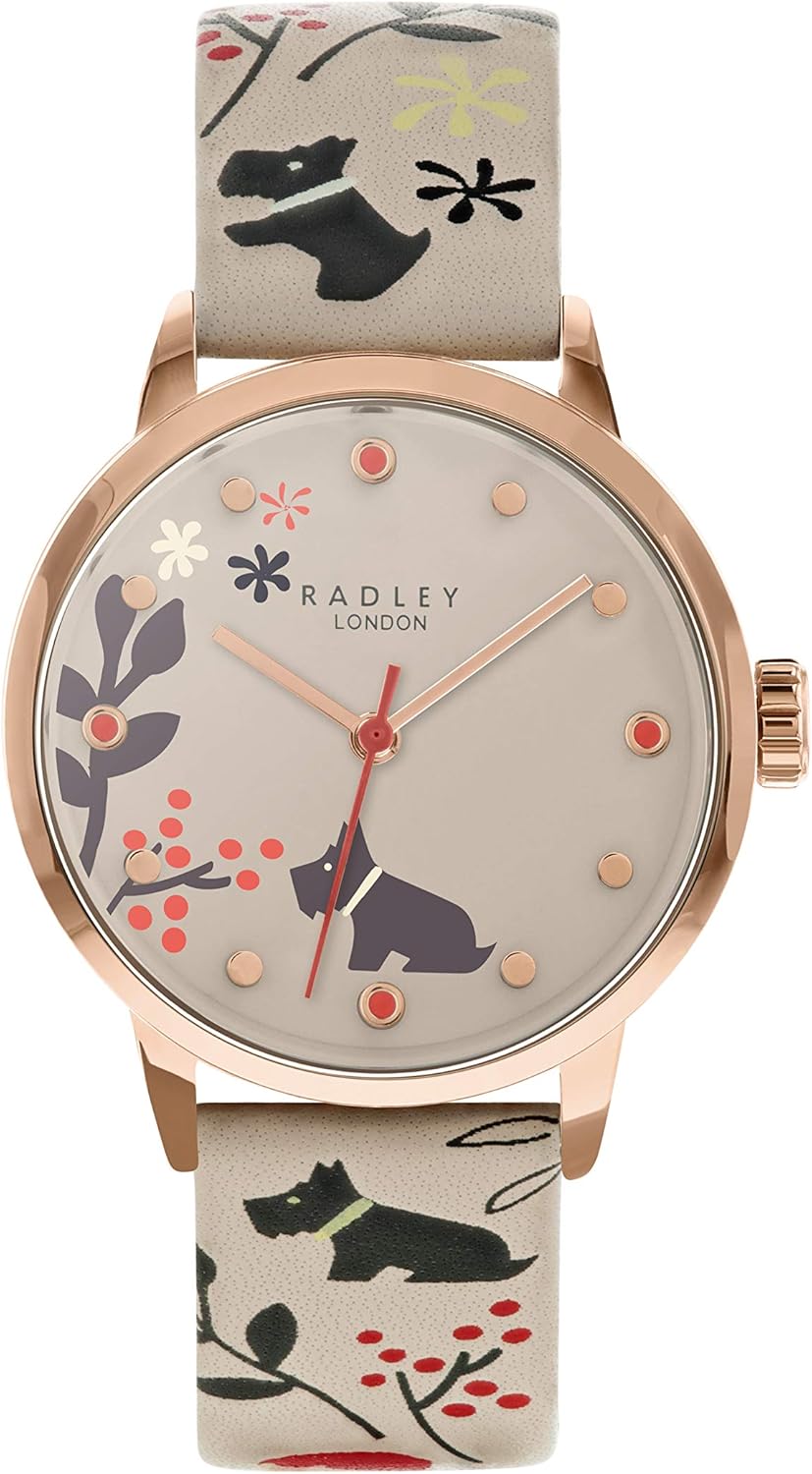 RADLEY Floral Ladies Leather Strap Epping Forest Watch RY2930A, Dove Grey