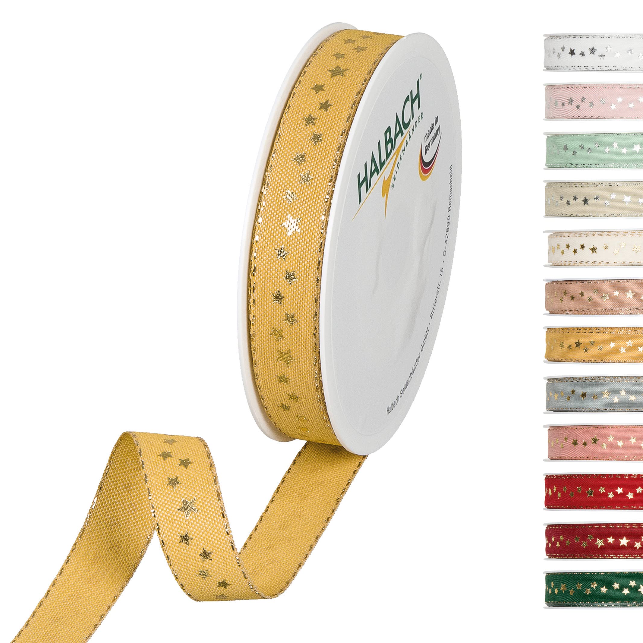 Halbach Seidenbänder 295-015-413-18 Stars Gift Ribbon Christmas Polyester Honey 1.5 cm