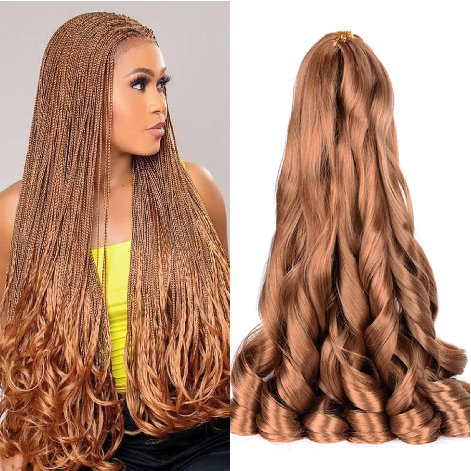 WoWCFyyds 8 Packs French Curl Braiding Hair 20 Inch Loose Wave Spiral curly braiding hair extensions 75g/Pack Soft French Curls Synthetic Hair Extensions for Braiding（30#） — image 1