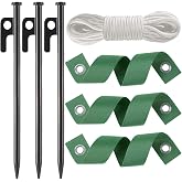 3 Pcs 12 Inch Heavy Duty Steel Tree Stake Kits, Tree Stakes and Supports for Young Trees Against Bad Weather Leaning Tree Anchor Straightening Kit, Bonus Tree Straps &amp; Rope for Anchoring