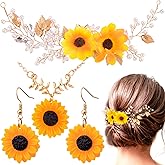 OIIKI Sunflower Bridal Accessories Kit, Wedding Sunflower Headband, Bridal Sunflower Necklace Earrings, Flower Crystal Hair Vine Decorative Clips for Women, Parties