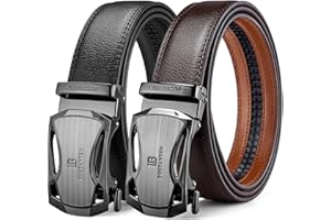 Belts Men,BOSTANTEN Leather Belts For Men Ratchet Dress Belt With Automatic Sliding Buckle 2 Pack in Gift Box Black
