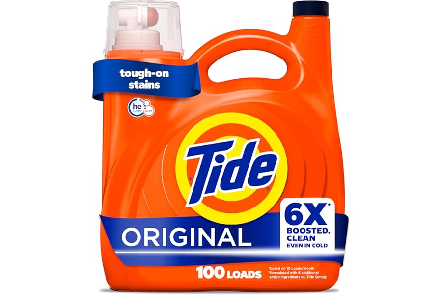 Tide Liquid Laundry Detergent, Original Scent, 125 fl oz, 100 Loads, Boosted Clean Even in Cold Water with Concentrated Washing Soap