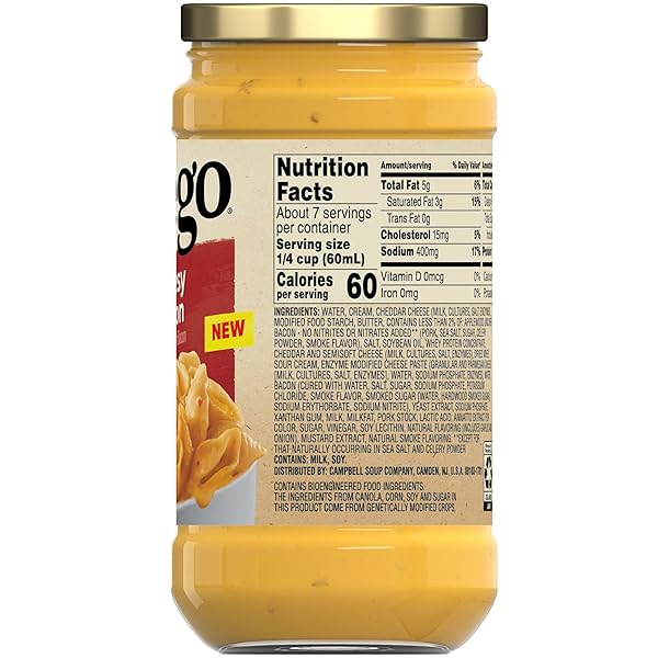 PREGO CHEESY BACON CHEDDAR CHEESE SAUCE, 14.5 OZ JAR
