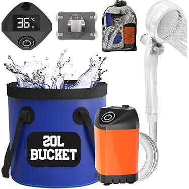 Pompe De Douche Portable Extérieure Double Vitesse - Tuyau 2m Pour Camping, Animaux Et Voiture (Bleu)