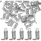 BuleVina 50PCS Cowboy Boot Charms, Double-Sided Western Antique Boot Charms Fit Bracelet Necklace Pendants for DIY Jewelry Making Crafting for Cowgirl Men (Silver Tone Color)