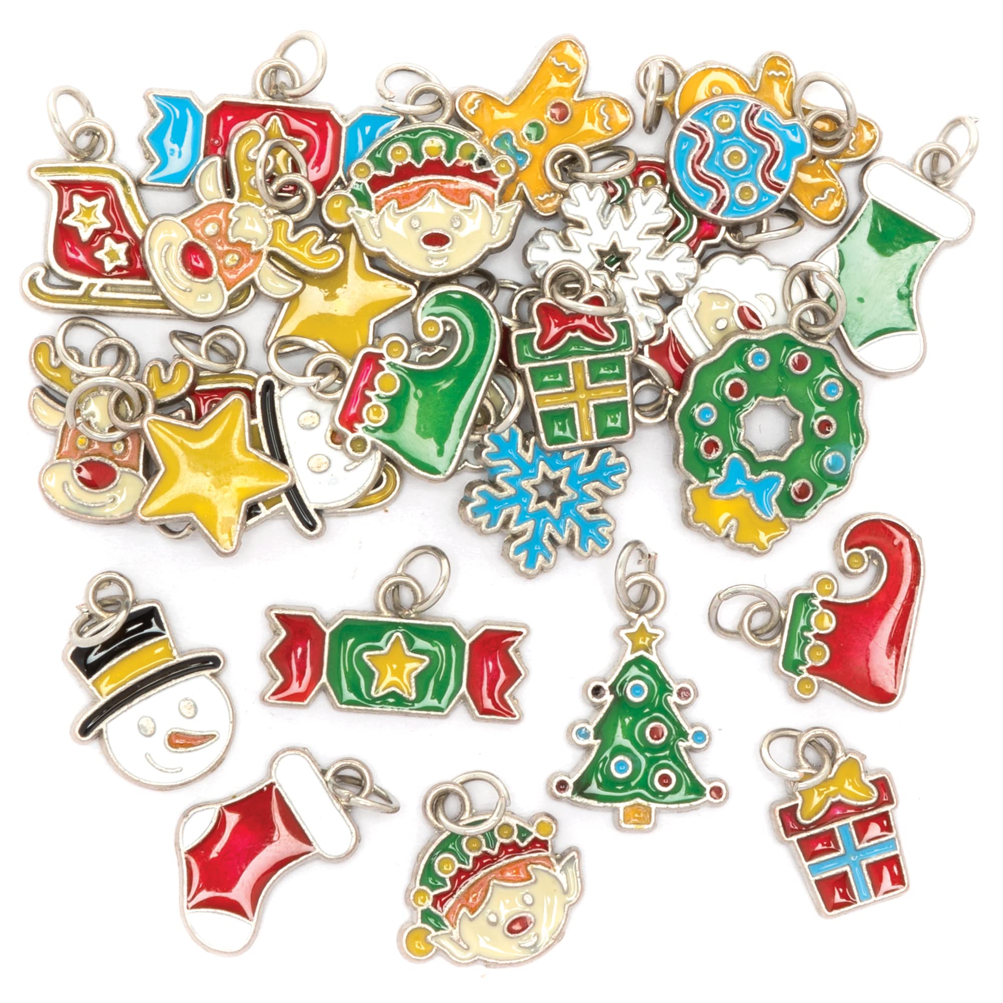 Baker Ross FC201 Christmas Bracelet Charms - Pack of 30, Perfect for Kids Jewellery Making, Bead Art or Birthday Party Craft Activities, Xmas Craft Gifts for Girls