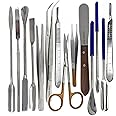 A2Z Scilab 14 PCS Lab Micro Spatula Scoop Spoon Tweezers Sampler Instruments Kit, Made of Stainless Steel - Multi Purpose Laboratory Sampling Mixing Filling Spatula Set - For Beginners Science Lab Kit