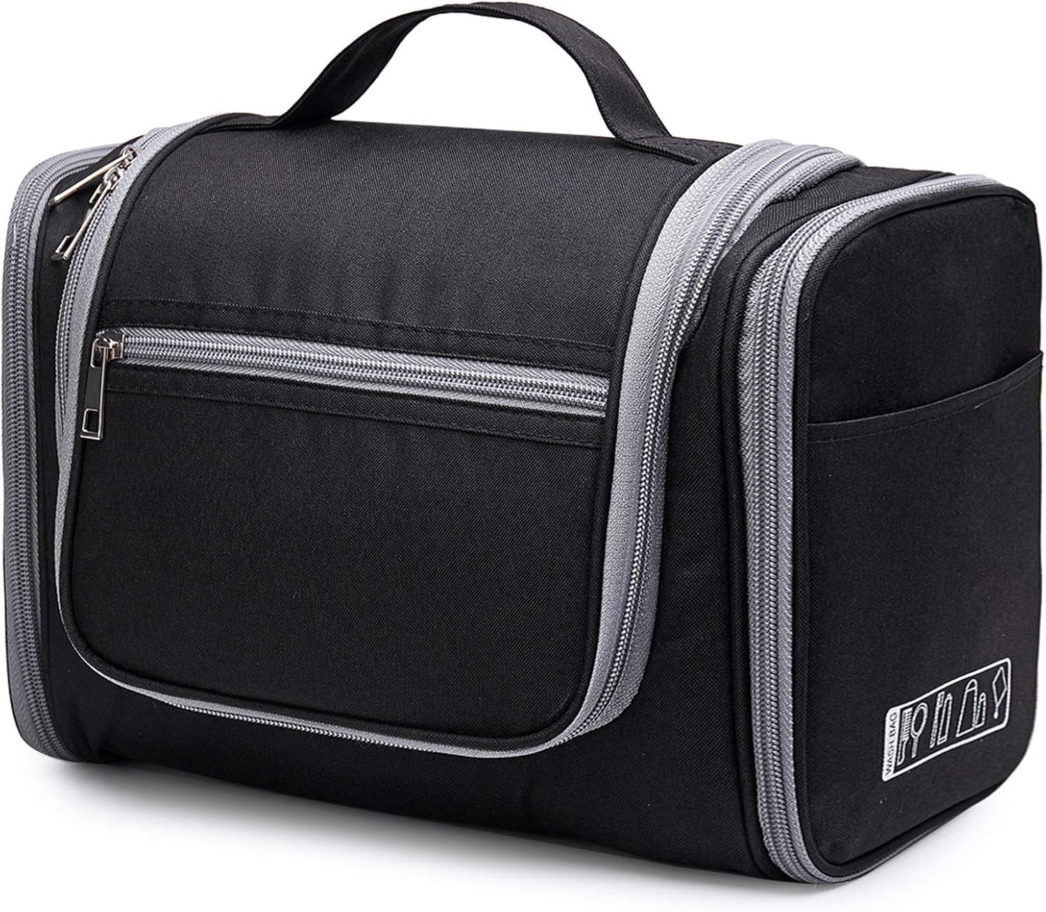 Large Hanging Toiletry Wash Bag Travel Makeup Cosmetic Organizer for Men Women by WANDF (Denim Black), 27 x 15.5 x 20 cm