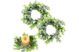 Beavorty 2pcs Eucalyptus Leaves Wreaths Candle Rings Christmas Wreaths Votive Candle Holder Centerpiece for Winter Holiday Xmas Fireplace Mantle Decor