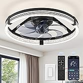 ZMISHIBO Ceiling Fan with Light and remote, 20'' Low Profile Ceiling Fans | Flush Mount Modern Ceiling Fan and Remote Control, 3000K-7000K Dimmable, Modern Fandelier for Bedroom, Living Room