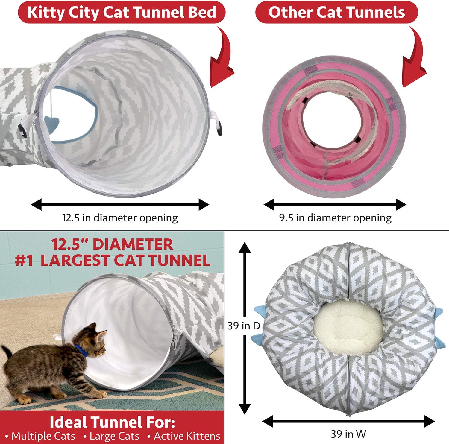 Kitty City Large Cat Tunnel Bed, Cat Bed, Pop Up bed, Cat Toys, Christmas Tree : Pet Supplies