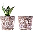 Gepege 6 Inch Beaded Ceramic Planter Set of 2 with Drainage Hole and Saucer for Plants, Indoor-Outdoor Large Round Succulent Orchid Flower Pot