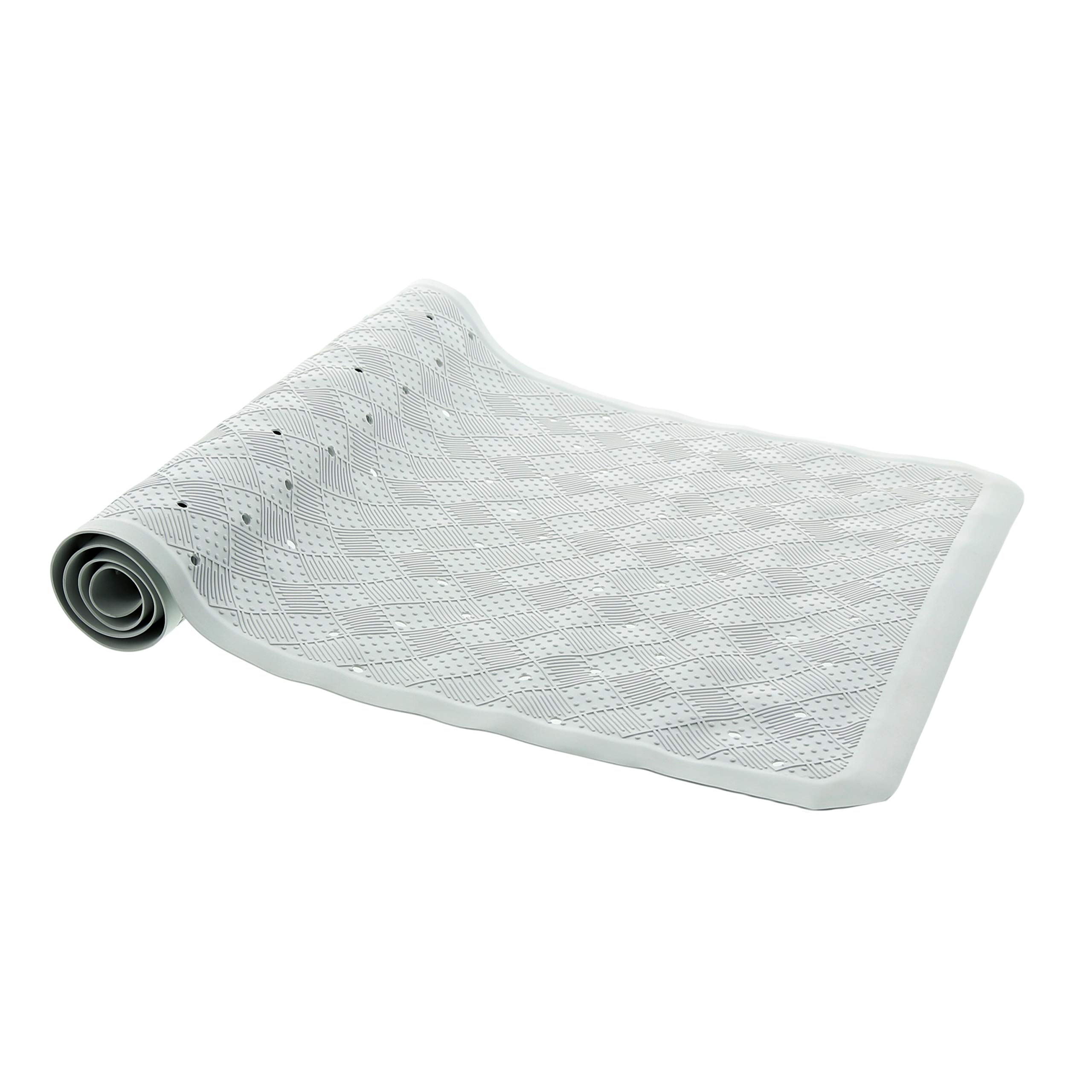 Anti-Fungal Non Slip Rubber Vinyl Bath Mat with Suction Cups and Drainage Holes, Slip Resistant Shower Tread