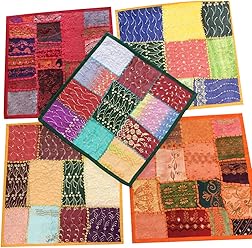 Mogul Set Of 5 Pillow Sham Embroidered Patchwork Throw Cushion Covers 16 X16